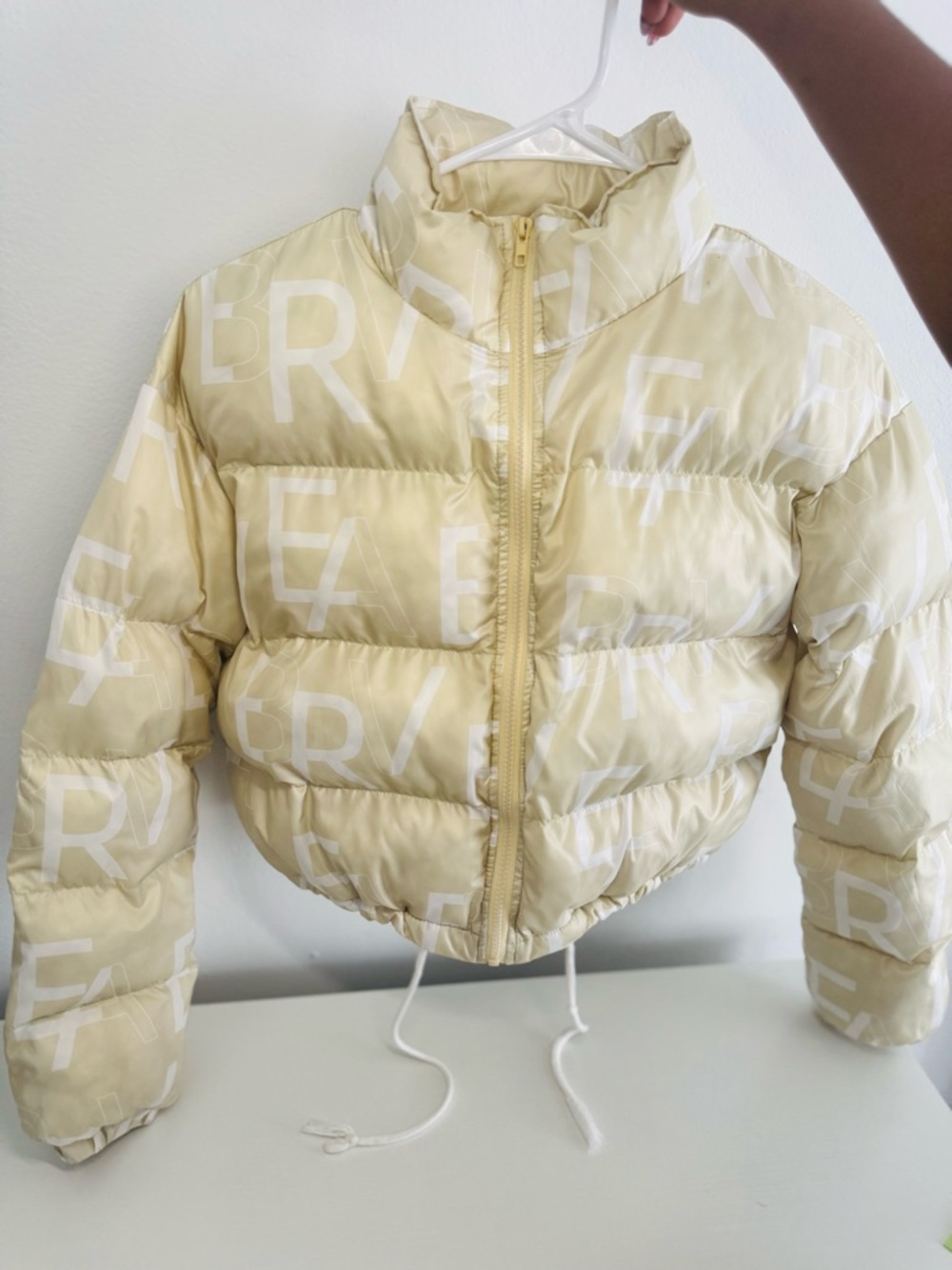 Kids' Quilted Puffer Jacket in Light Cream